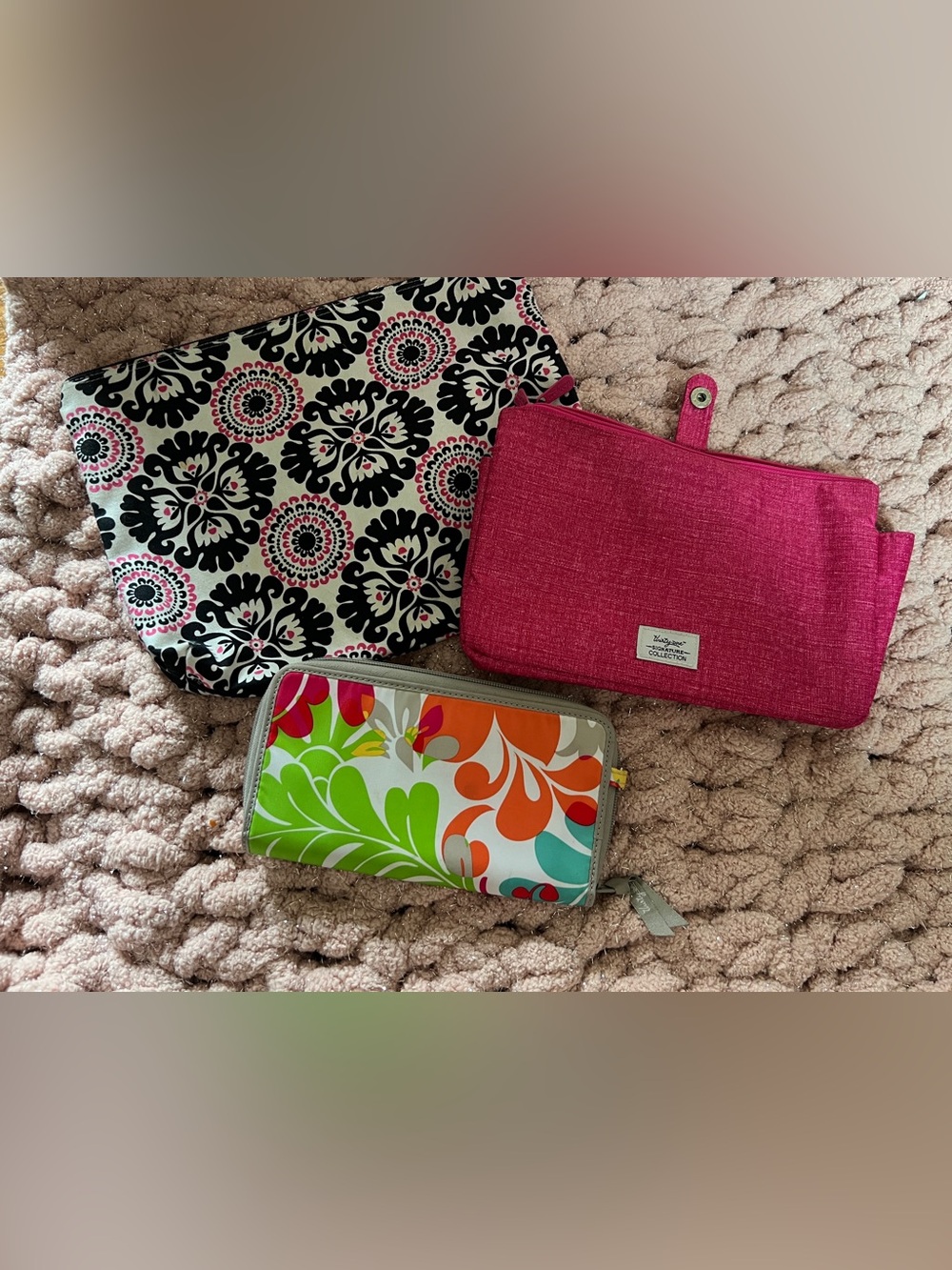 thirty-one Pink Textured Wristlet with Patterned Pouches